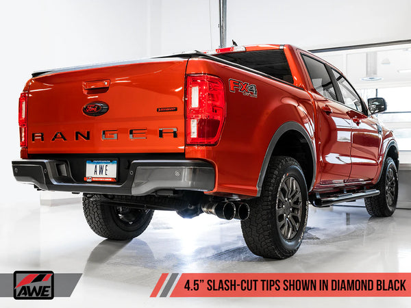 AWE Tuning 2019 - 2023 Ford Ranger 0FG Performance Exhaust System w/Diamond Black Tips & Rock Guard