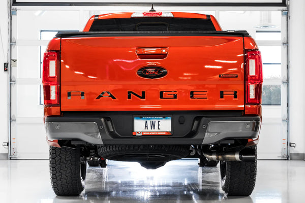 AWE Tuning 2019 - 2023 Ford Ranger 0FG Performance Exhaust System w/Diamond Black Tips & Rock Guard