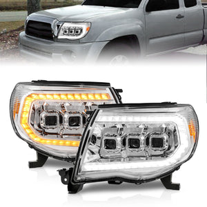 ANZO 2005 - 2011 Toyota Tacoma LED Projector Headlights w/Light Bar Switchback Seq. Chrome w/Initiation Light