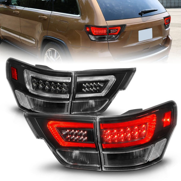 ANZO 2011 - 2013 Jeep Grand Cherokee LED Taillights w/ Lightbar Black Housing/Clear Lens 4pcs