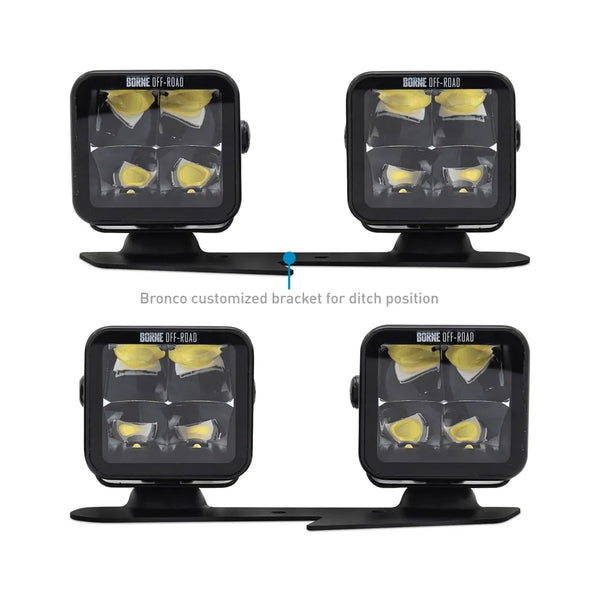 Borne Off-Road 2021+ Bronco Light Pods 4pc Ditch 3x3 Spot