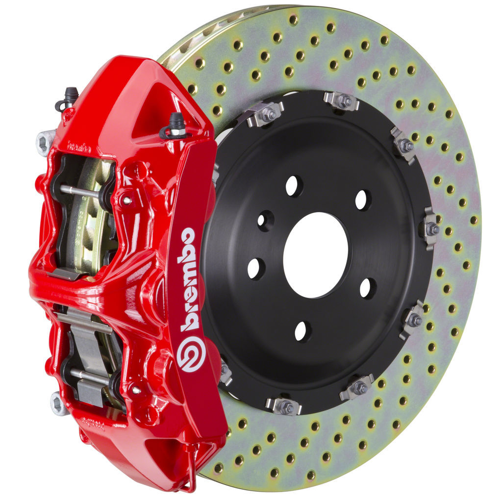 Brembo 2011 - 2023 Charger / Challenger w/V8 Exc AWD/SRT8 Front GT BBK 6Pis Cast 380x34 2pc Rotor Drilled-Red