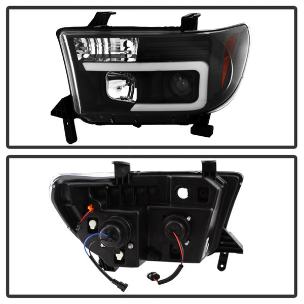 Spyder 2008 - 2013 Toyota Sequoia / 2007 - 2013 Tundra Projector Headlights - Light Bar DRL - Black PRO-YD-TTU07V2-LB-BK