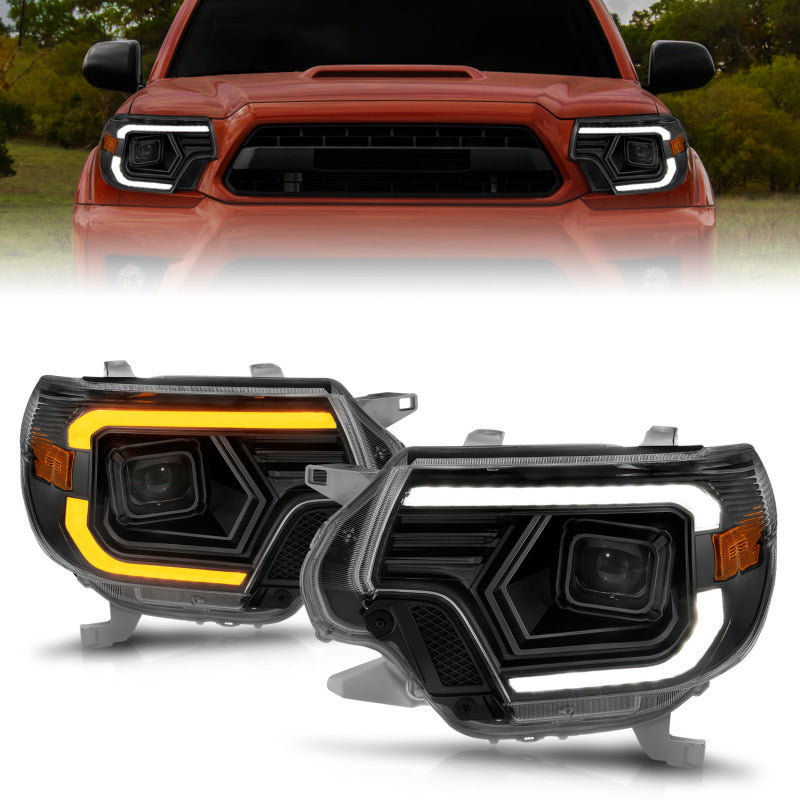 ANZO 2012 - 2015 Toyota Tacoma Projector Headlights - w/ Light Bar Switchback Black Housing