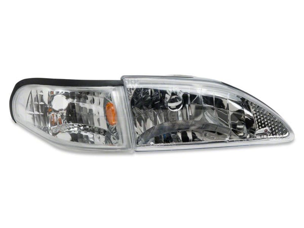 Raxiom 1994 - 1998 Ford Mustang Axial Series Cobra Style Headlights- Chrome Housing (Clear Lens)