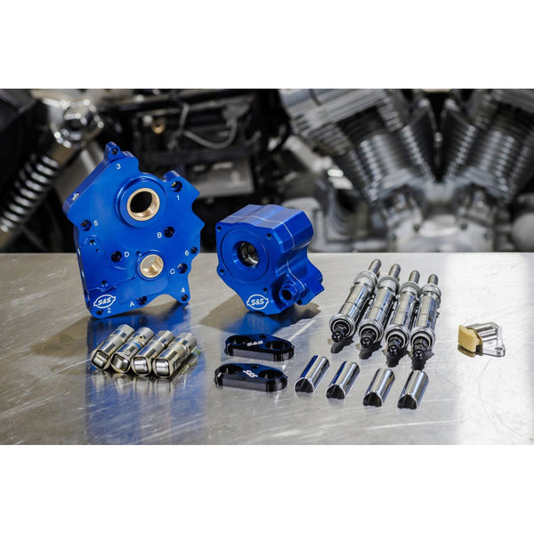 S&S Cycle 2017+ Harley Davidson M8 Oil Cooled Cam Chest Kit w/o Cam - Chrome Pushrod Tubes & Chain Tensioner