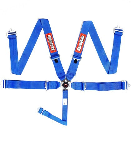 RaceQuip SFI CAMLOCK 5pt Pull Down Lap Seat Belt Harness - Black / Blue / Red