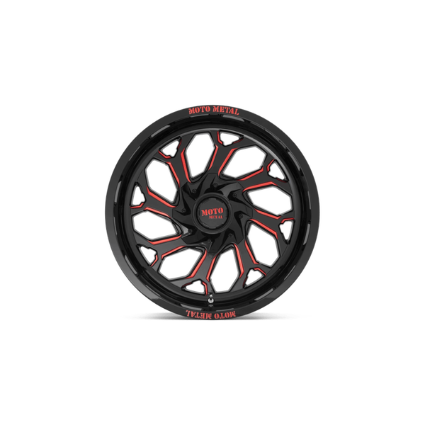 Moto Metal MO999 Gloss Black Milled W/ Red Tint 22x12 -44 6x135|6x139.7mm 106.1mm