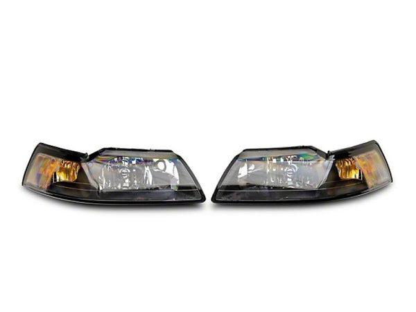Raxiom 1999 - 2004 Mustang Axial Series OEM Style Replacement Headlights- Black Housing (Clear Lens)