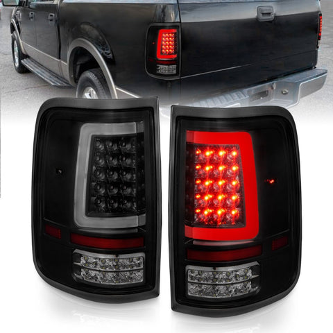 ANZO 2004-2008 Ford F-150 LED Tail Lights w/ Light Bar Black Housing Smoke Lens
