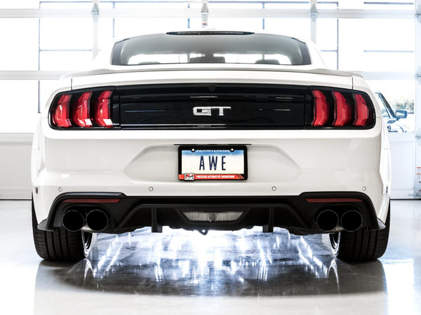 AWE Tuning 2018 - 2023  Ford Mustang GT (S550) Cat-back Exhaust - Track Edition (Quad Diamond Black Tips)