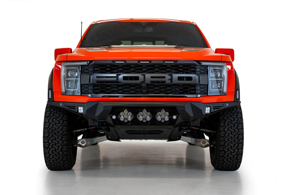 Addictive Desert Designs 2021+ Ford F-150 Raptor Bomber Front Bumper w/ 3 Baja Designs LP6 Light Mounts