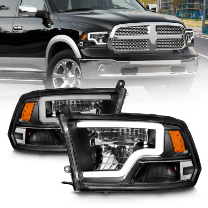 ANZO Dodge Ram 1500 2009 - 2018 / 2500/3500 2010 - 2018 Full LED Square Projector Headlights w/ Chrome Housing Black Amber