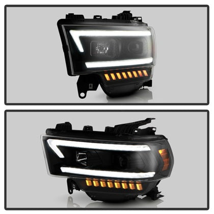Spyder 2019 - 2022 Dodge Ram 2500 (Halogen Only) Projector Headlights - Black PRO-YD-DR19HDHALSI-SEQ-BK