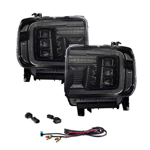 Form Lighting 2014 - 2018 GMC Sierra 1500 / 2015 - 2019 Sierra 2500 / 3500 LED Projector Headlights Amber DRL (Pair)