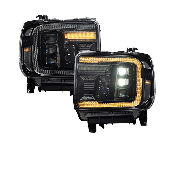 Form Lighting 2014 - 2018 GMC Sierra 1500 / 2015 - 2019 Sierra 2500 / 3500 LED Projector Headlights Amber DRL (Pair)