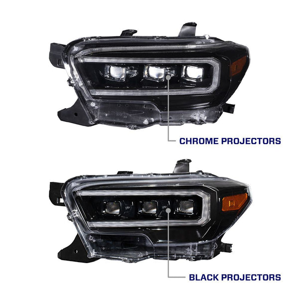 Form Lighting 2016-2023 Toyota Tacoma LED Projector Headlights with Selectable DRL Chrome (Pair)