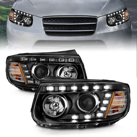 ANZO 2007 - 2012 Hyundai Santa Fe Projector Headlights w/ LED Black