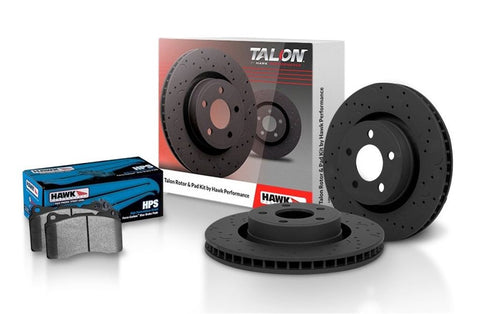 Hawk Front Axle Pack 2013 - 2015 Subaru BRZ / Scion FR-S HPS Brake Pads and Talon Drilled and Slotted Brake Rotor