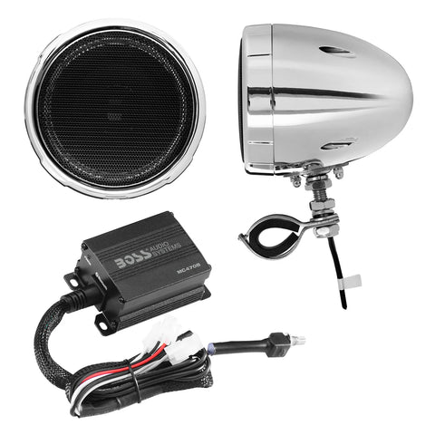 Boss Audio Systems Motorcycle Speaker Amplifier/ Bluetooth/ 3in Speakers Pair- Chrome