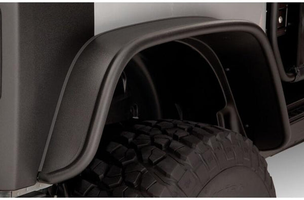 Bushwacker 2007 - 2018 Jeep Wrangler Flat Style Flares Rear 2pc Fits 2-Door Sport Utility Only - Black