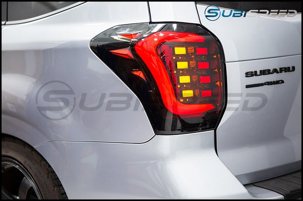 OLM USDM CS Style LED Tail Lights Dark Smoke Lens w/ Gold Reflector - Subaru Forester 2014 - 2018