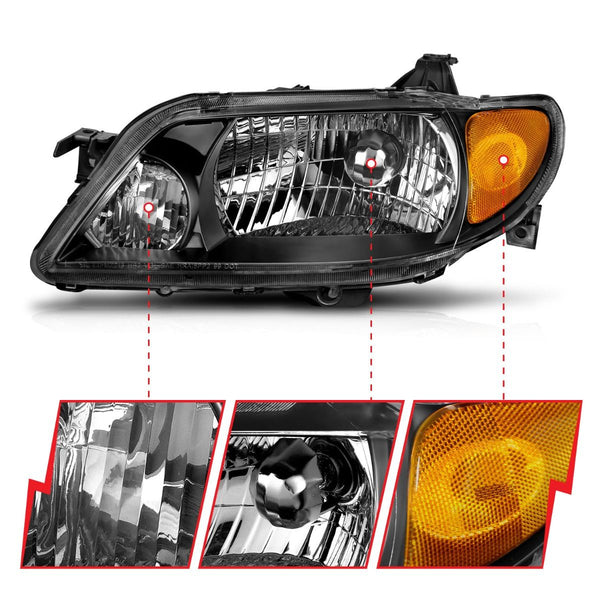 ANZO 2001-2003 Mazda Protege Crystal Headlights Black