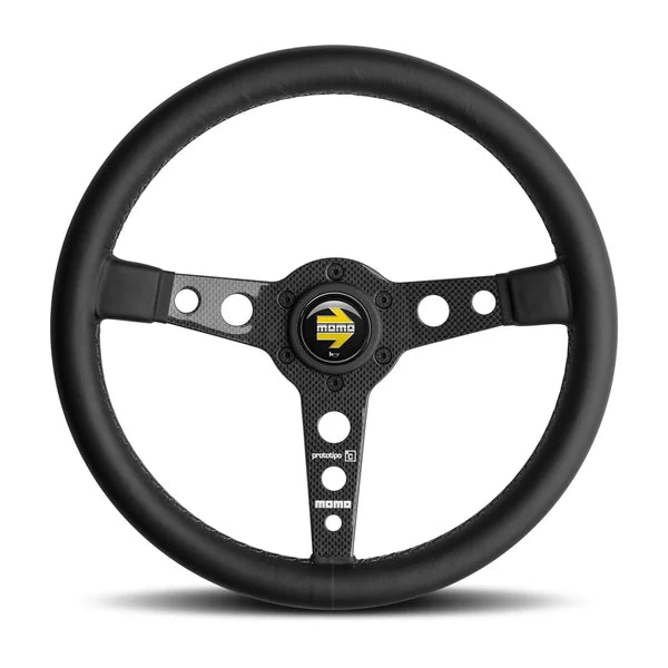 Momo Prototipo 6C Steering Wheel 350 mm - Black Leather/Gry St/Carbon Fiber Spoke