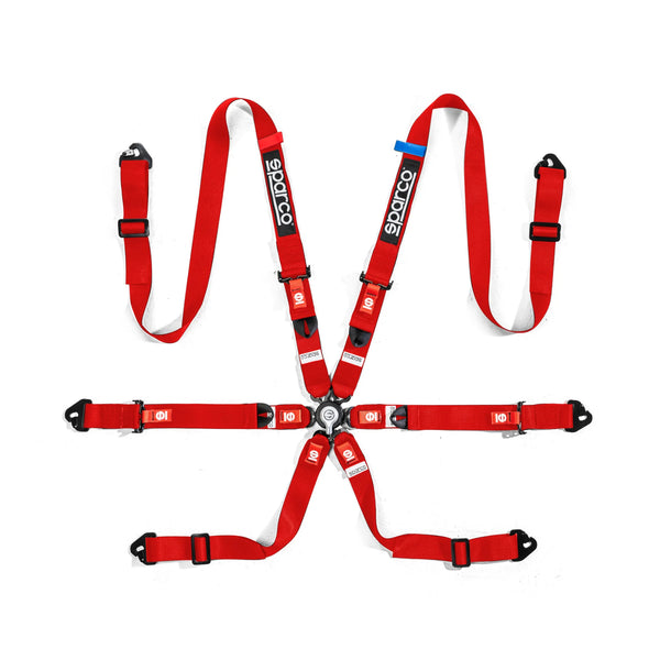 Sparco Belt Prime H2 6-Point 2in Harness FHR/Hans - Blue / Black / Red