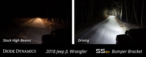 Diode Dynamics 2018 + Jeep JL Wrangler/Gladiator SS30 Bumper Bracket Kit - White Driving (Single)