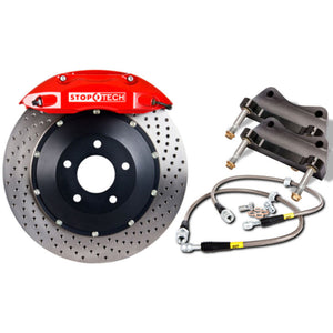 StopTech 2015 VW GTI / 2015 - 2019 Audi A3 Front BBK Big Brake kit w/ Red ST-40 Caliper Slotted 355x32 2pc Rotor