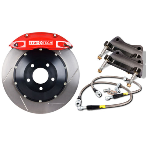 StopTech 2015 VW GTI / 2015 - 2019 Audi A3 Front BBK w/ Red ST-40 Caliper Slotted 328X28 2pc Rotor