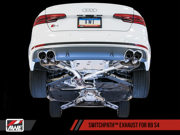 AWE Tuning Audi 2018 - 2024 B9 S4 SwitchPath Exhaust - Non-Resonated (Silver 102mm Tips)