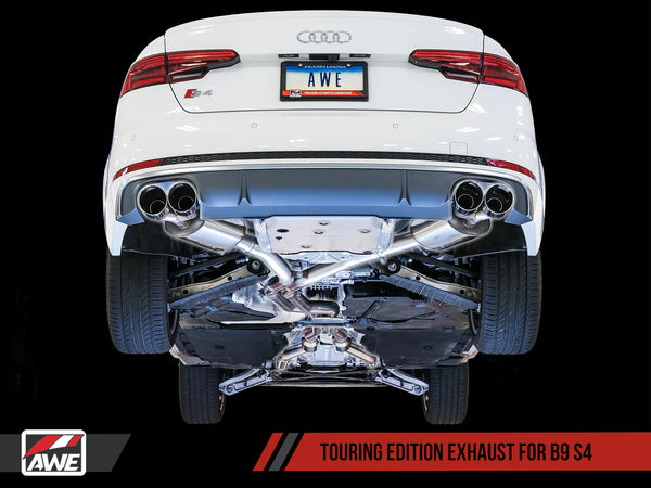 AWE Tuning Audi 2018 - 2024 B9 S4 Touring Edition Exhaust - Non-Resonated (Black 102mm Tips)