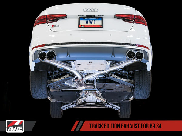 AWE Tuning Audi 2018 - 2024 B9 S4 Track Edition Exhaust - Non-Resonated (Silver 102mm Tips)