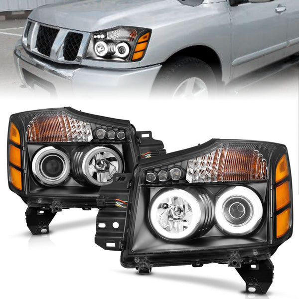 ANZO 2005 - 2007 Nissan Armada / 2004 - 2007 Titan Projector Headlights w/ Halo Black (CCFL)