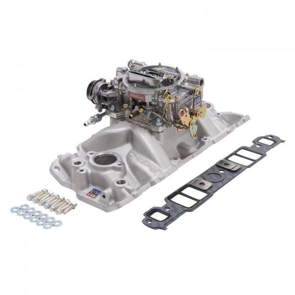 Edelbrock Manifold And Carb Kit Performer Eps Small Block Chevrolet 1957-1986 Natural Finish - GUMOTORSPORT