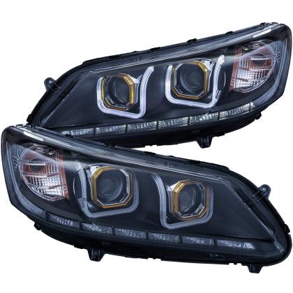 ANZO 2013-2015 Honda Accord 4 Door Projector Headlights w/ U-Bar Black - GUMOTORSPORT