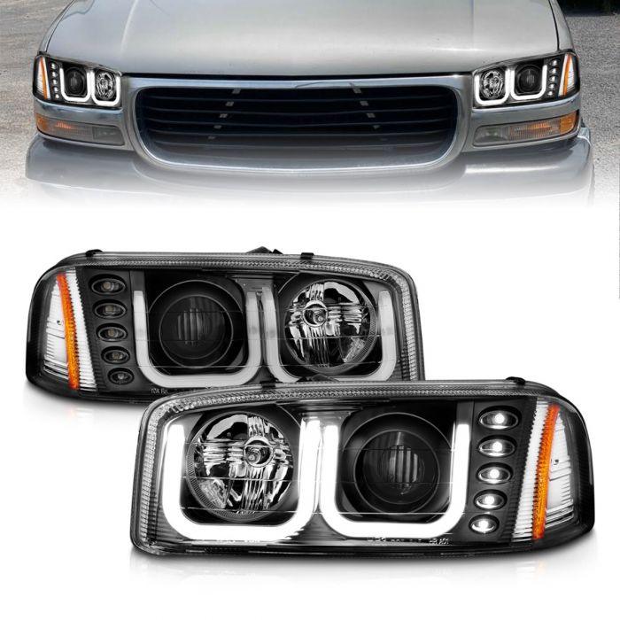 ANZO 1999-2006 Gmc Sierra 1500 / Yukon / XL 00-06 / Denali Models Projector Headlights w/ U-Bar Black - GUMOTORSPORT