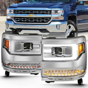 ANZO 2016 - 2018  Chevy Silverado 1500 Projector Headlights Plank Style Design Chrome w/ Amber - GUMOTORSPORT