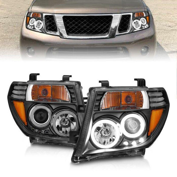 ANZO 2005-2008 Nissan Frontier  / 2005 - 2007 Pathfinder Projector Headlights w/ Halo Black - GUMOTORSPORT
