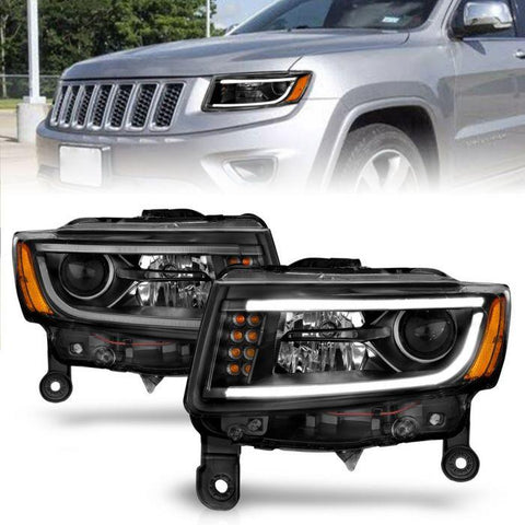 ANZO 2014 - 2015 Jeep Grand Cherokee Projector Headlights w/ Plank Style Design Black ( Halogen only ) - GUMOTORSPORT