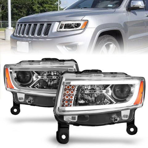 ANZO 2014 - 2016 Jeep Grand Cherokee Projector Headlights w/ Plank Style Design Chrome