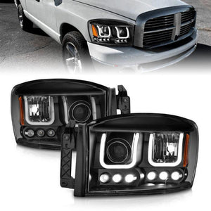 ANZO 2006-2008 Dodge Ram 1500 / 2006 - 2009 2500/3500 Projector Headlights w/ U-Bar Black - GUMOTORSPORT
