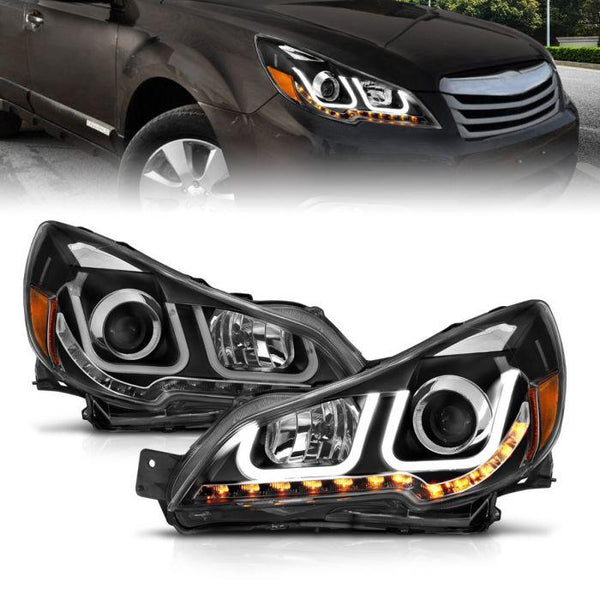 ANZO 2010 - 2014 Subaru Outback / Legacy Projector Headlights w/ U-Bar Black ( Halogen Models ) - GUMOTORSPORT