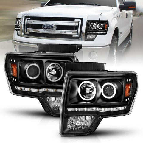 ANZO 2009 - 2014 Ford F-150 Projector Headlights w/ Halo Black (CCFL) G2 - GUMOTORSPORT