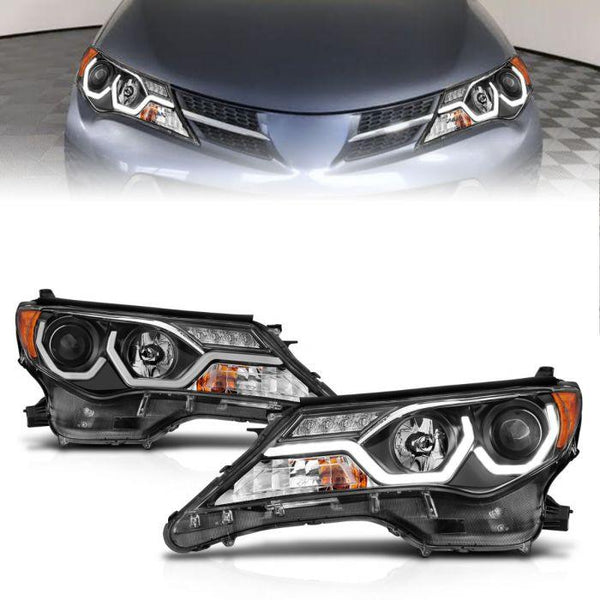 ANZO 2013-2015 Toyota Rav4 Projector Headlights w/ Plank Style Design Black ( Halogen only ) - GUMOTORSPORT