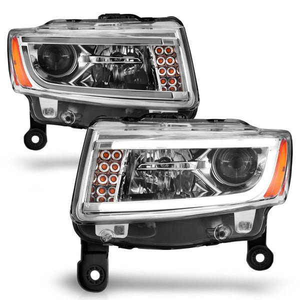 ANZO 2014 - 2016 Jeep Grand Cherokee Projector Headlights w/ Plank Style Design Chrome