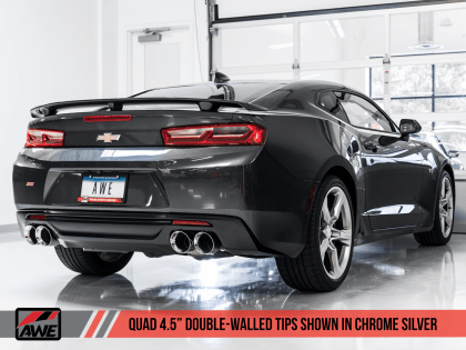 AWE Tuning 2016 - 2022 Chevrolet Camaro SS Axle-back Exhaust - Track Edition (Quad Chrome Silver Tips) - GUMOTORSPORT
