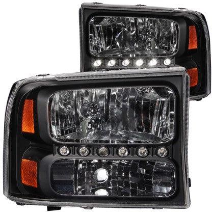 ANZO 2000-2004 Ford Excursion  / Superduty Crystal Headlights Black w/ LED 1pc - GUMOTORSPORT